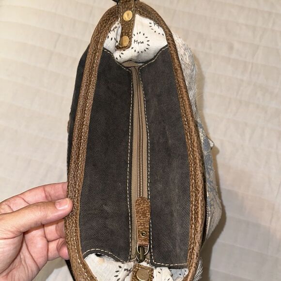 Myra Solidaster Crossbody Shoulder Upcycled Bag Leather Canvas Studded Floral - Picture 9 of 16